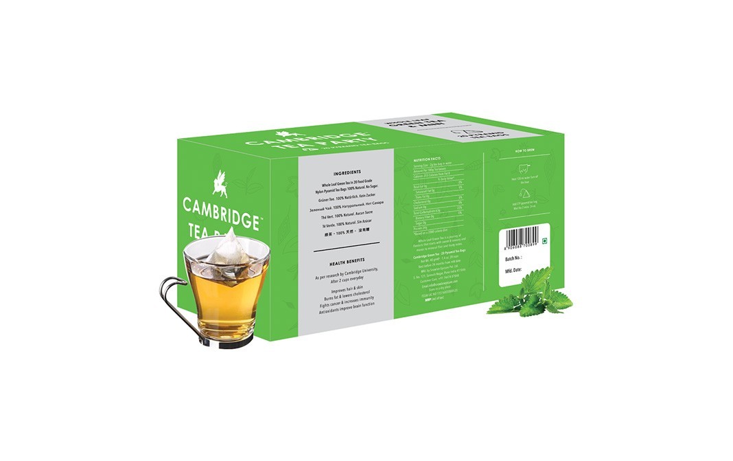 Cambridge Tea party Whole Green Tea & Mint    Pack  20 pcs